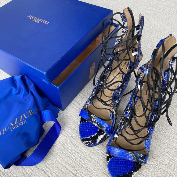 Cobalt and multicolor snakeskin Aquazzura sandals with covered heels - Picture 5 of 8